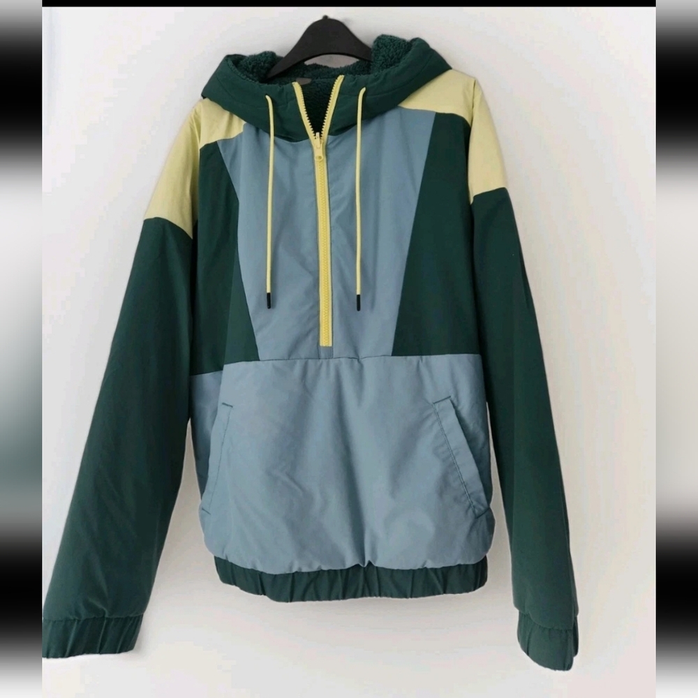 Alpine Women's Half Zip Fleece Reversible Xl Colorblock Hooded Jacket Green